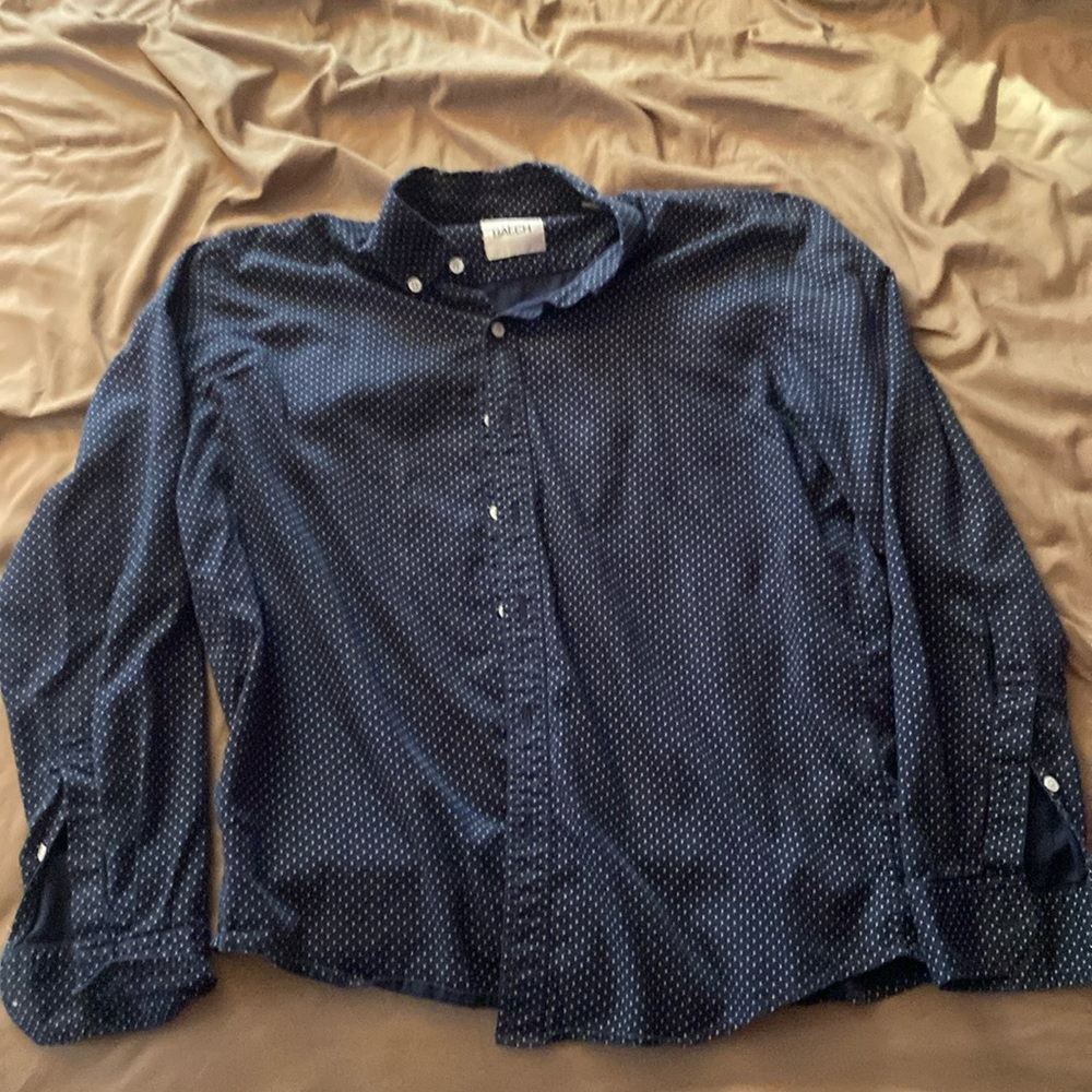 Navy Blue Polka Dot Button Down